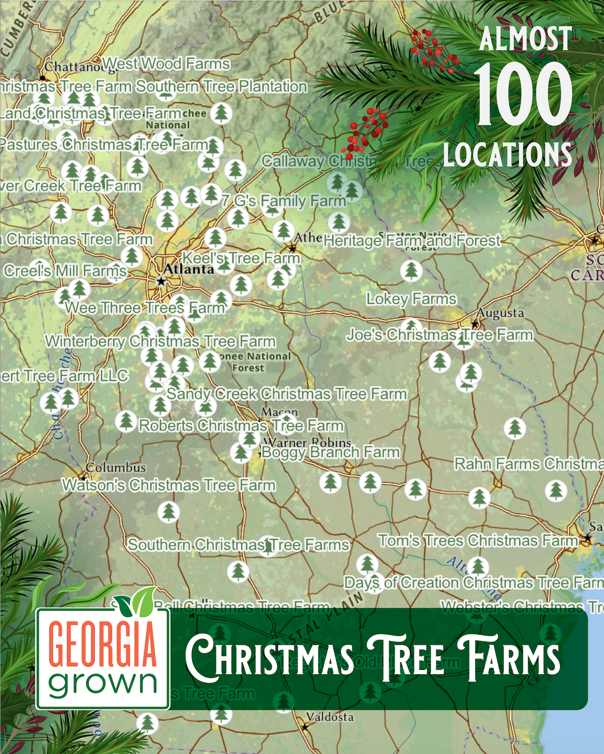 Georgia Grown Christmas Tree Farms Map