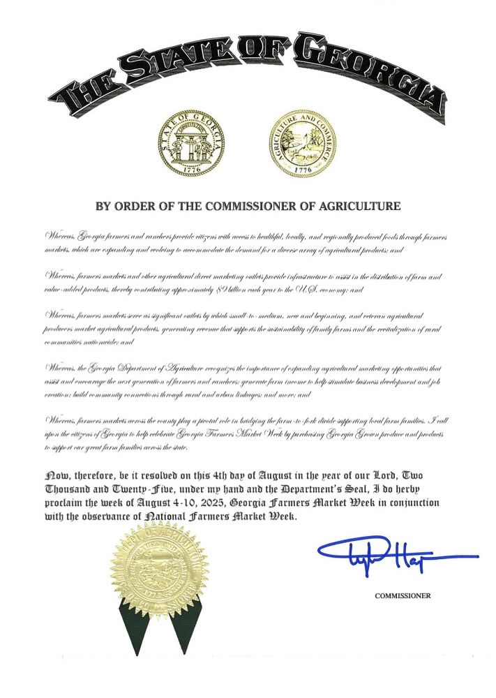 Georgia Department of Agriculture Marks National Farmers Market Week with New Initiatives to Strengthen Farmers Markets Statewide Georgia Department of Agriculture Marks National Farmers Market Week with New Initiatives to Strengthen Farmers Markets Statewide