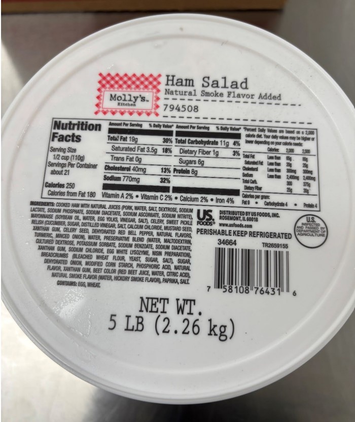 Ham salad products recalled due to potential Listeria monocytogenes contamination