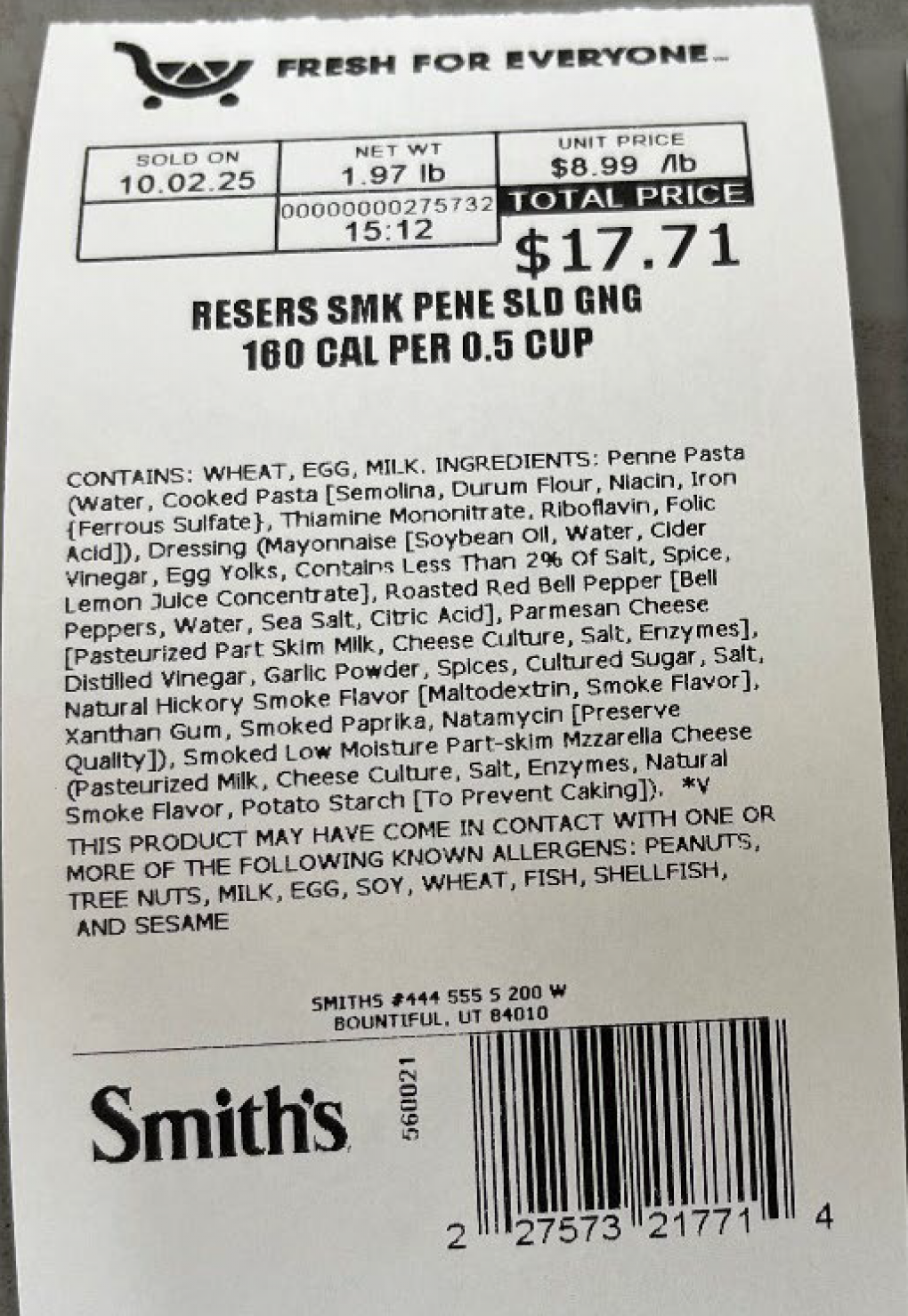 Kroger Voluntarily Recalls Two Varieties of Deli Pasta Salads Because of Possible Health Risk