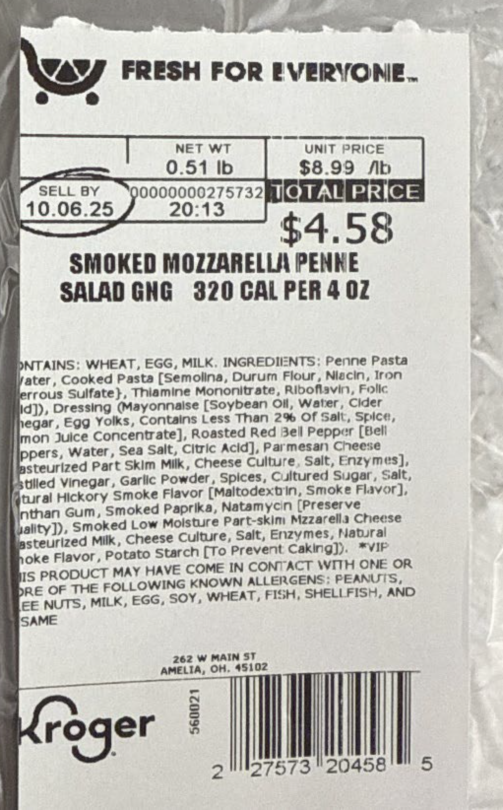 Kroger Voluntarily Recalls Two Varieties of Deli Pasta Salads Because of Possible Health Risk