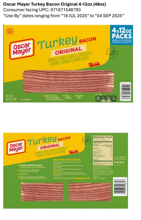 Oscar Mayer Turkey Bacon recalled due to potential Listeria contamination Oscar Mayer Turkey Bacon recalled due to potential Listeria contamination