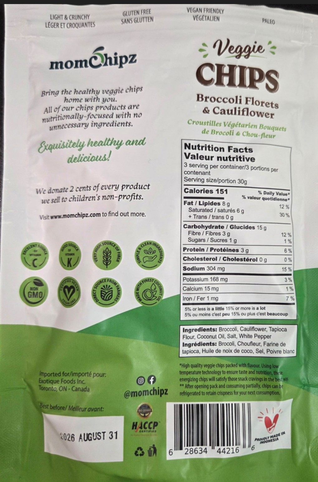 Exotique Foods Inc Recalls Momchipz Veggie Chips Broccoli Florets & Cauliflower Due to Undeclared Wheat Exotique Foods Inc Recalls Momchipz Veggie Chips Broccoli Florets & Cauliflower Due to Undeclared Wheat