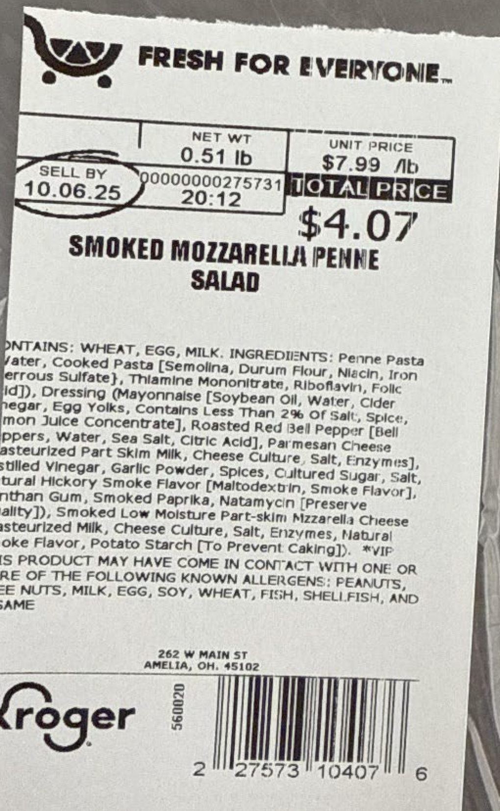 Kroger Voluntarily Recalls Two Varieties of Deli Pasta Salads Because of Possible Health Risk