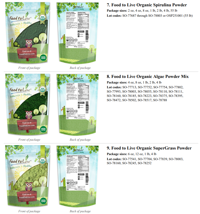 Lexunder Inc Recalls Food to Live Brand Green Powder Products Because of Possible Health Risk