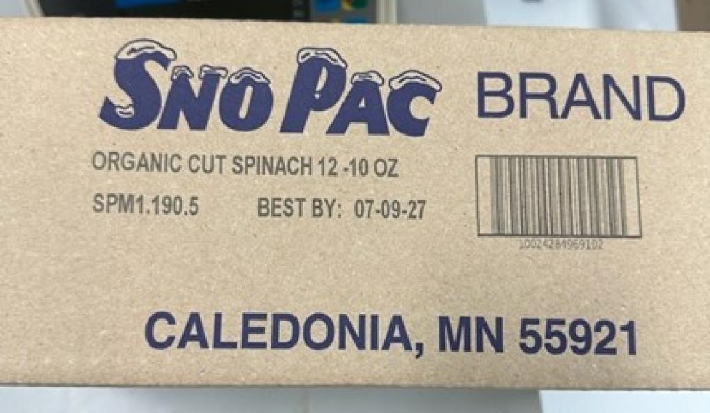 Sno Pac Foods Recalls Del Mar 35 LB Bulk Frozen Spinach and 10 oz Organic Frozen Cut Spinach