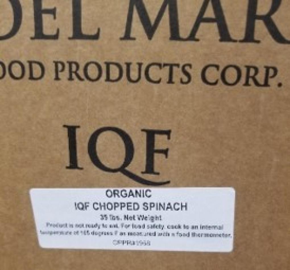 Sno Pac Foods Recalls Del Mar 35 LB Bulk Frozen Spinach and 10 oz Organic Frozen Cut Spinach