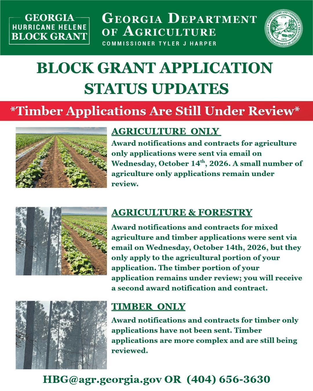 Hurricane Helene Block Grant Application Status by Type